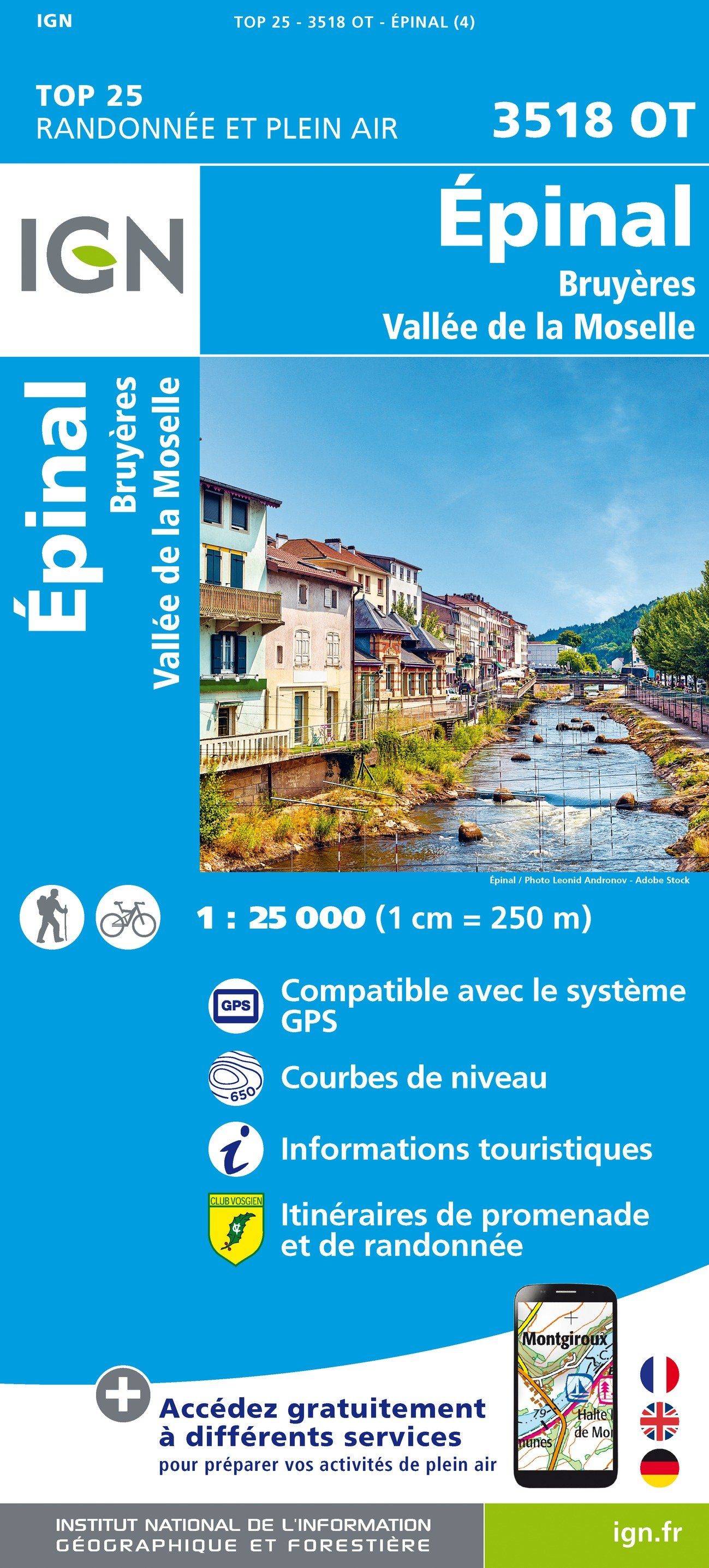 Carte TOP 25 n° 3518 OT - Epinal, Bruyères, Vallée de la Moselle | IGN carte de randonnée IGN