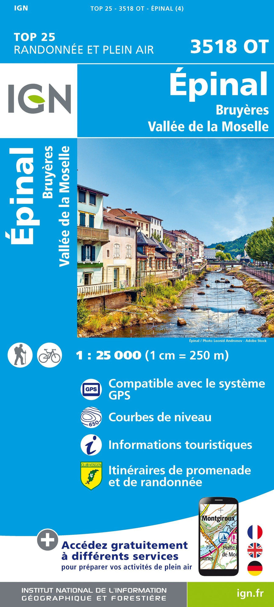 Carte TOP 25 n° 3518 OT - Epinal, Bruyères, Vallée de la Moselle | IGN carte pliée IGN 