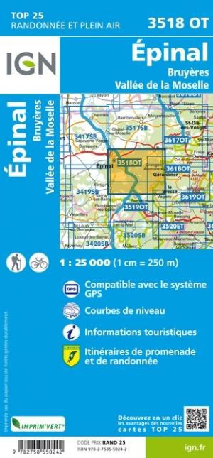 Carte TOP 25 n° 3518 OT - Epinal, Bruyères, Vallée de la Moselle | IGN carte pliée IGN 