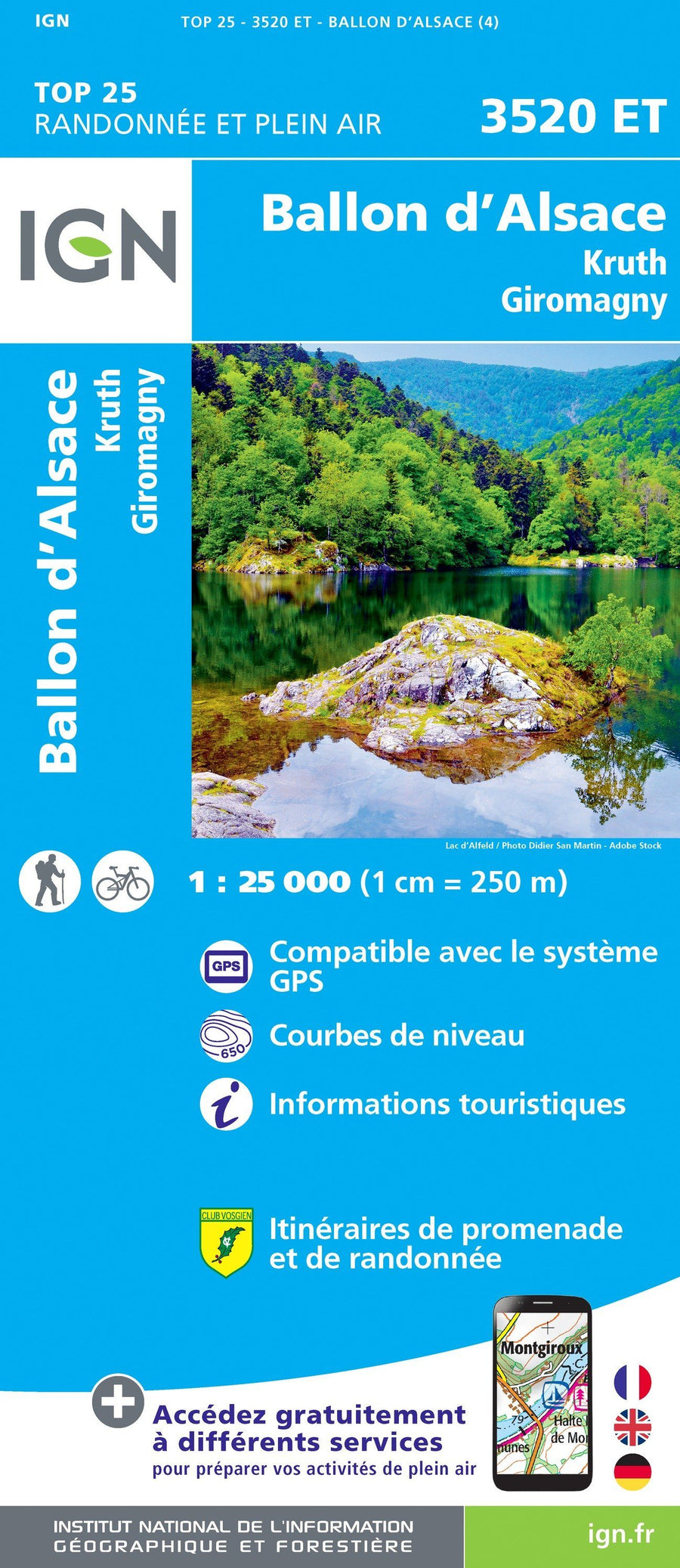 Carte TOP 25 n° 3520 ET - Giromagny, Kruth, Ballon d'Alsace | IGN carte pliée IGN 