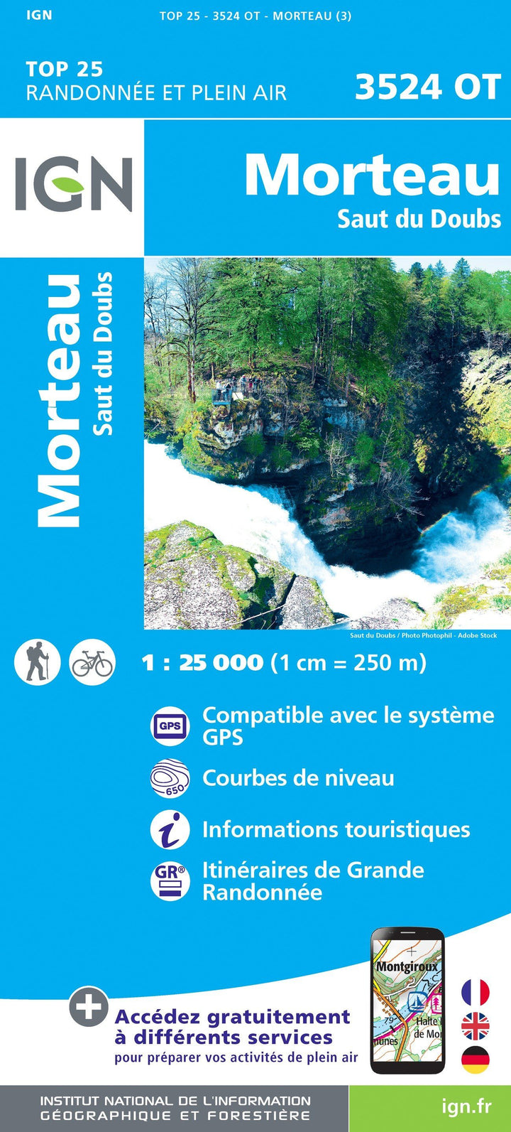 Carte TOP 25 n° 3524 OT - Morteau, Saut du Doubs | IGN carte pliée IGN 
