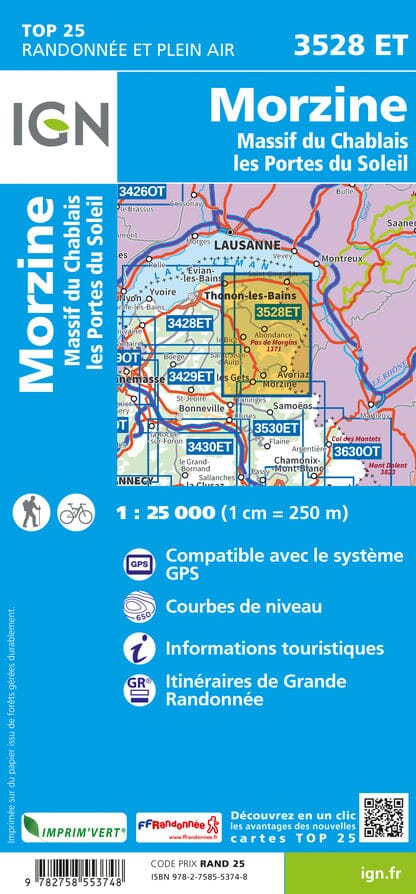 Carte TOP 25 n° 3528 ET - Morzine & Massif du Chablais (Alpes) | IGN carte de randonnée IGN