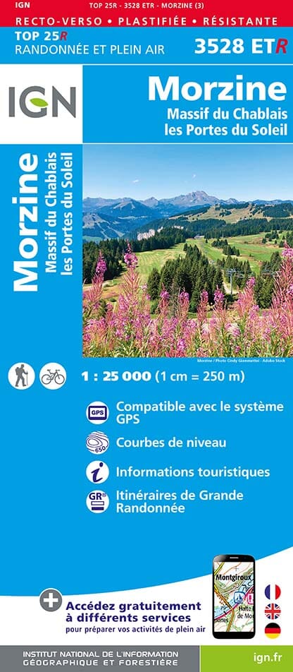 Carte TOP 25 n° 3528 ETR (résistante) - Morzine & Massif du Chablais (Alpes) | IGN carte pliée IGN 