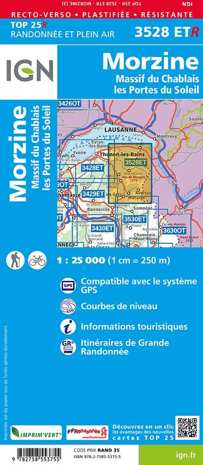 Carte TOP 25 n° 3528 ETR (résistante) - Morzine & Massif du Chablais (Alpes) | IGN carte de randonnée IGN