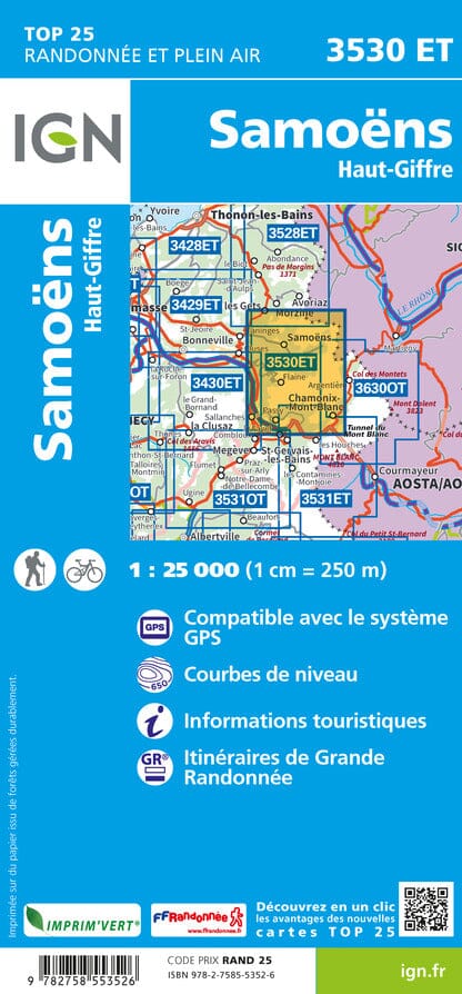Carte TOP 25 n° 3530 ET - Samoëns & Haut-Giffre (Alpes) | IGN carte de randonnée IGN
