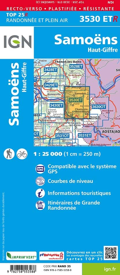 Carte TOP 25 n° 3530 ETR (résistante) - Samoëns & Haut Giffre (Alpes) | IGN carte de randonnée IGN