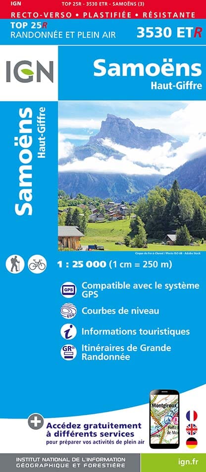 Carte TOP 25 n° 3530 ETR (résistante) - Samoëns & Haut Giffre (Alpes) | IGN carte de randonnée IGN