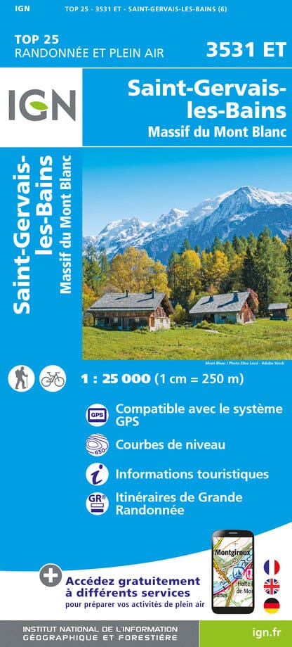 Carte TOP 25 n° 3531 ET - Saint-Gervais-les-Bains & Massif du Mont Blanc | IGN carte de randonnée IGN