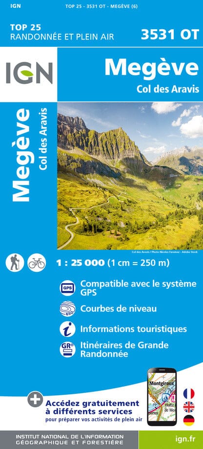 Carte TOP 25 n° 3531 OT - Megève & Col des Aravis (Alpes) | IGN carte pliée IGN 