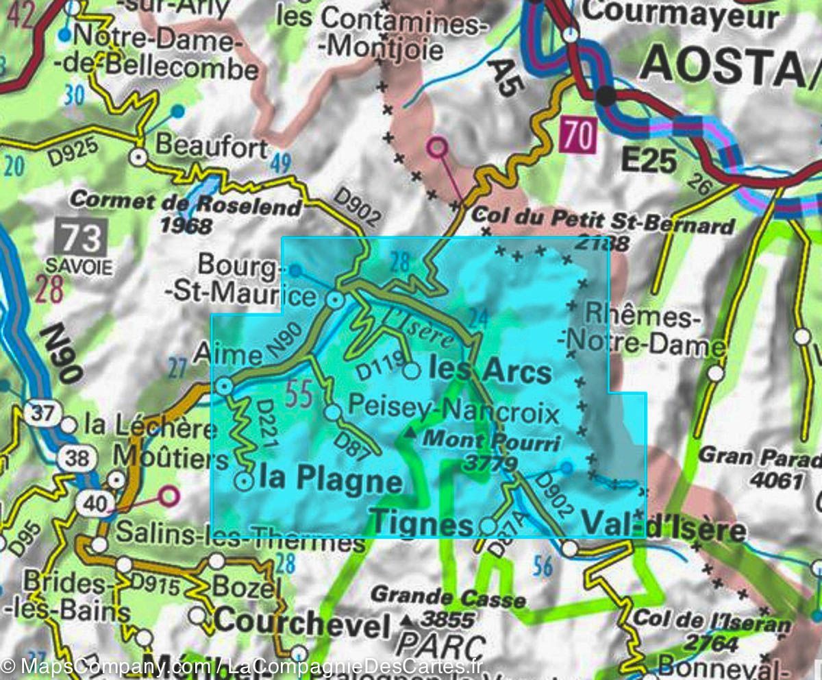 Carte TOP 25 n° 3532 ETR (résistante) - Les Arcs & La Plagne (PN de la Vanoise, Alpes) | IGN carte de randonnée IGN
