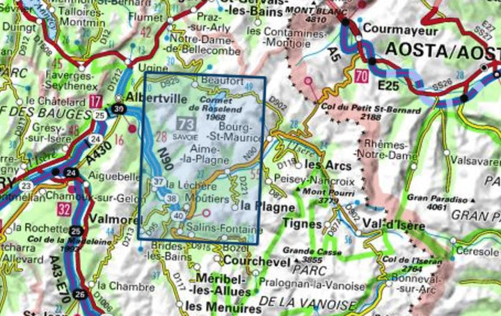Carte TOP 25 n° 3532 OT - Massif du Beaufortain, Moûtiers, La Plagne | IGN carte pliée IGN 