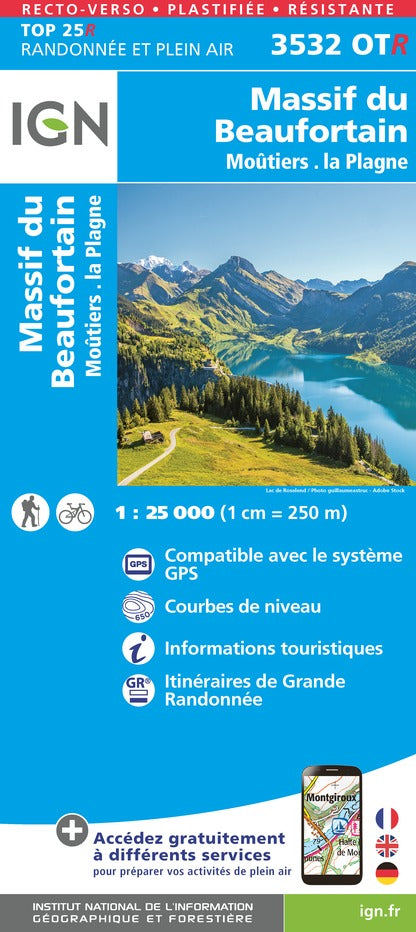 Carte TOP 25 n° 3532 OTR (résistante) - Massif du Beaufortain, Moûtiers, La Plagne (Alpes) | IGN carte de randonnée IGN