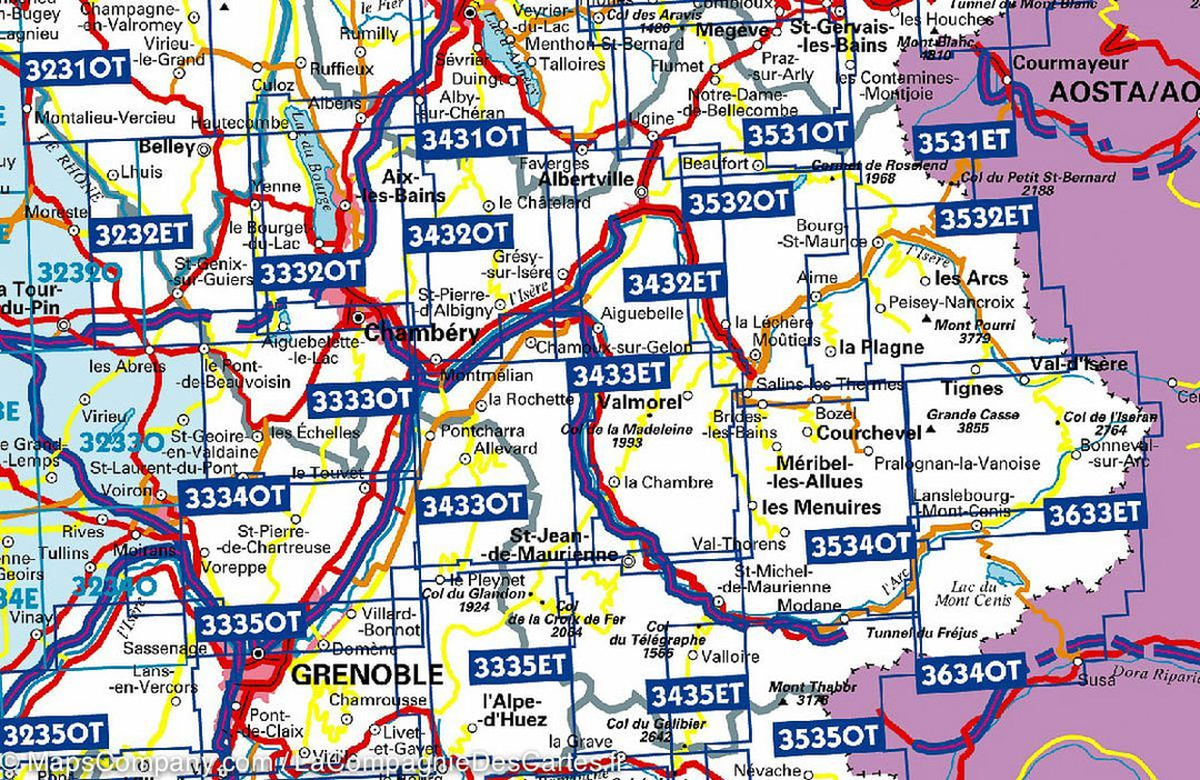 Carte TOP 25 n° 3532 OTR (résistante) - Massif du Beaufortain, Moûtiers, La Plagne (Alpes) | IGN carte pliée IGN 