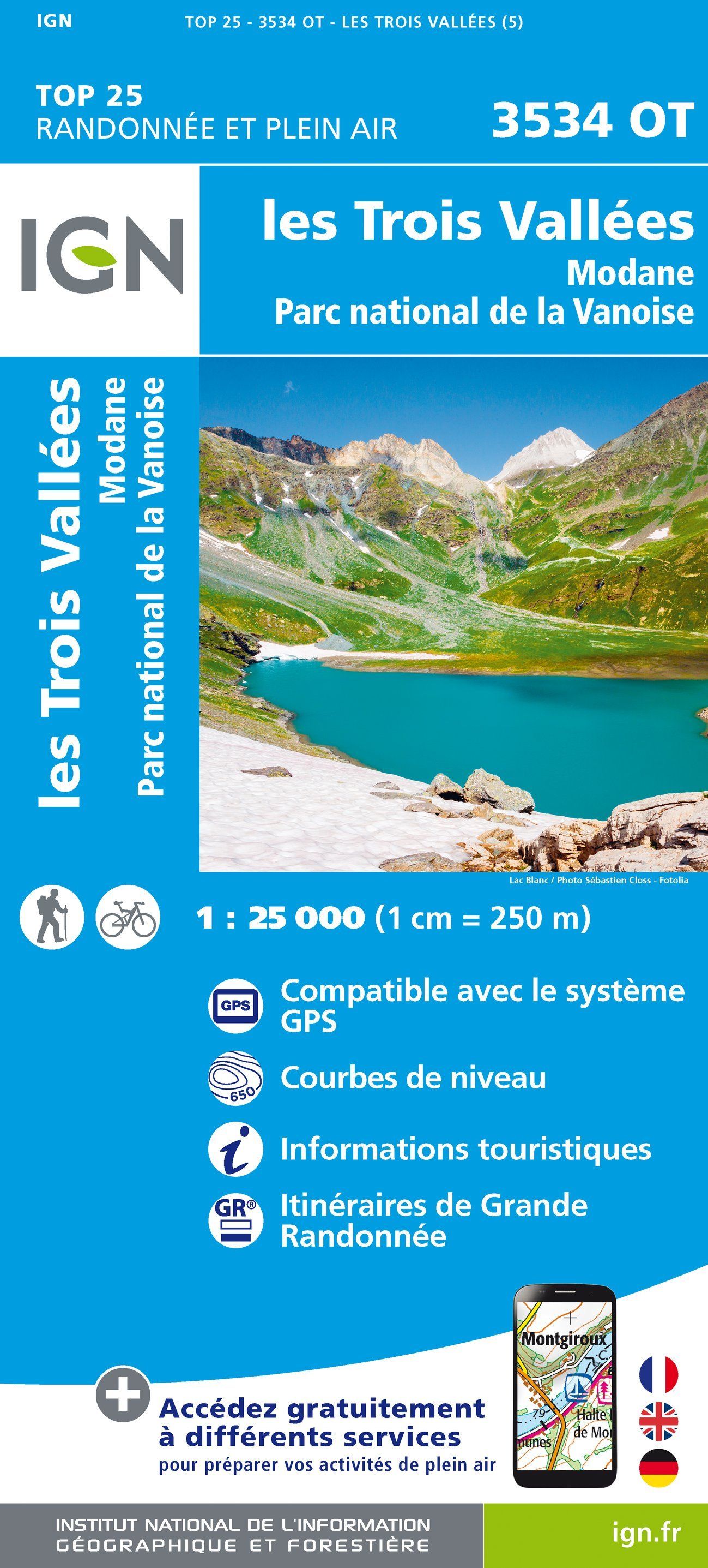 Carte TOP 25 n° 3534 OT - Les Trois Vallées & Modane (PN de la Vanoise) | IGN carte de randonnée IGN