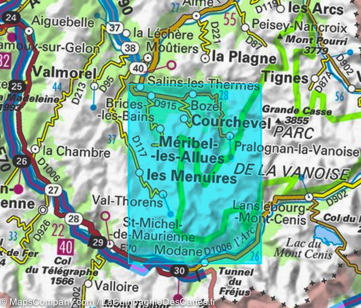 Carte TOP 25 n° 3534 OTR (résistante) - Les Trois Vallées & Modane (PN de la Vanoise, Alpes) | IGN carte de randonnée IGN