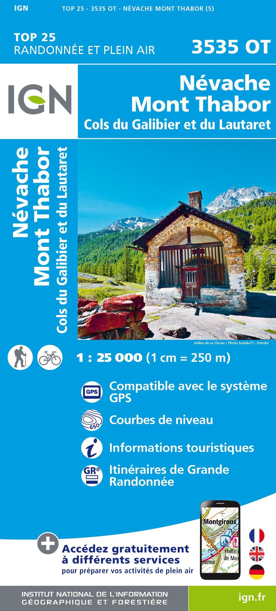 Carte TOP 25 n° 3535 OT - Névache, Mont Thabor & Cols du Galibier et du Lautaret (Alpes) | IGN carte pliée IGN 