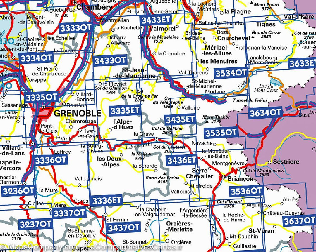 Carte TOP 25 n° 3535 OTR (résistante) - Névache, Mont Thabor, Cols du Galibier et du Lautaret (Alpes) | IGN carte pliée IGN 
