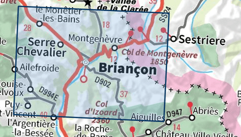 Carte TOP 25 n° 3536 OT - Briançon, Serre-Chevalier, Montgenèvre (Alpes) | IGN carte pliée IGN 