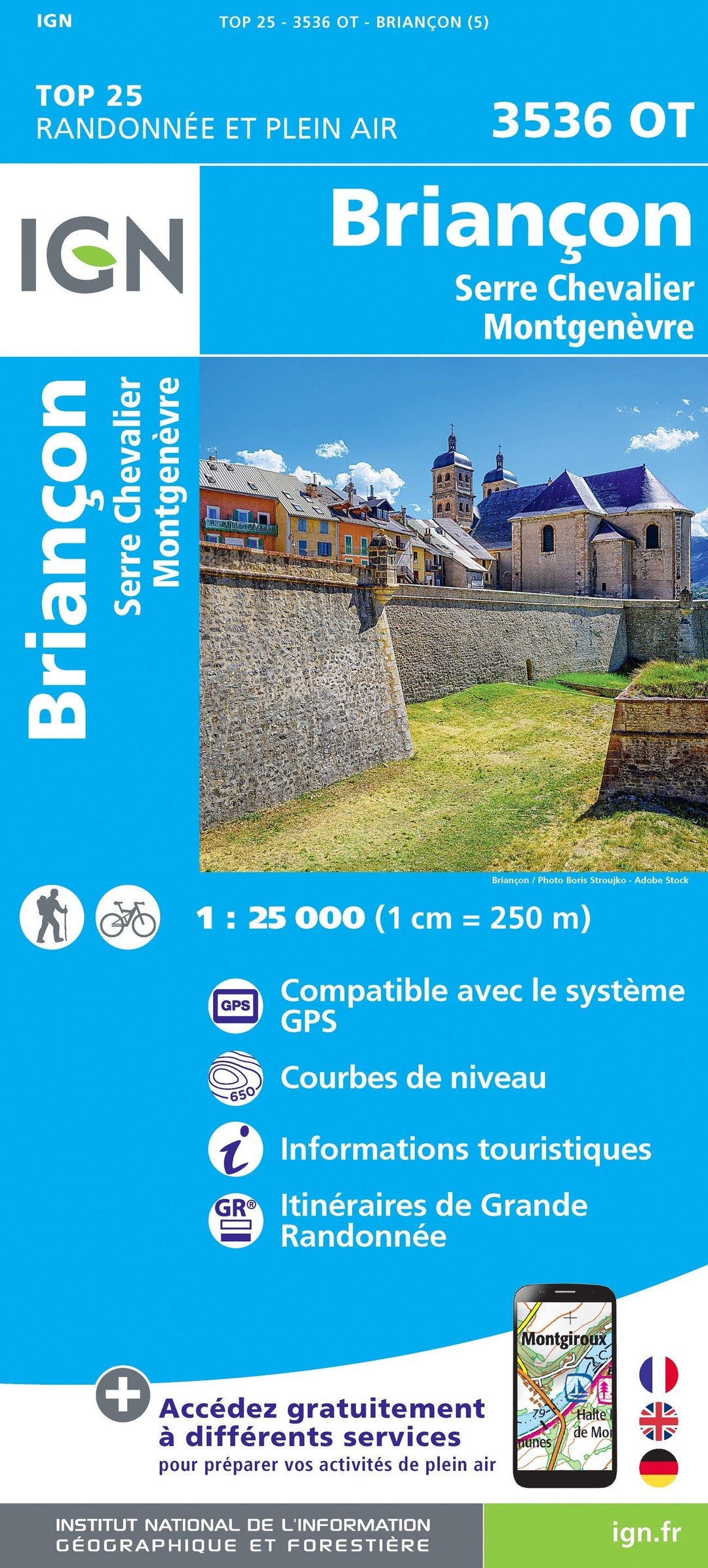 Carte TOP 25 n° 3536 OT - Briançon, Serre-Chevalier, Montgenèvre (Alpes) | IGN carte pliée IGN 