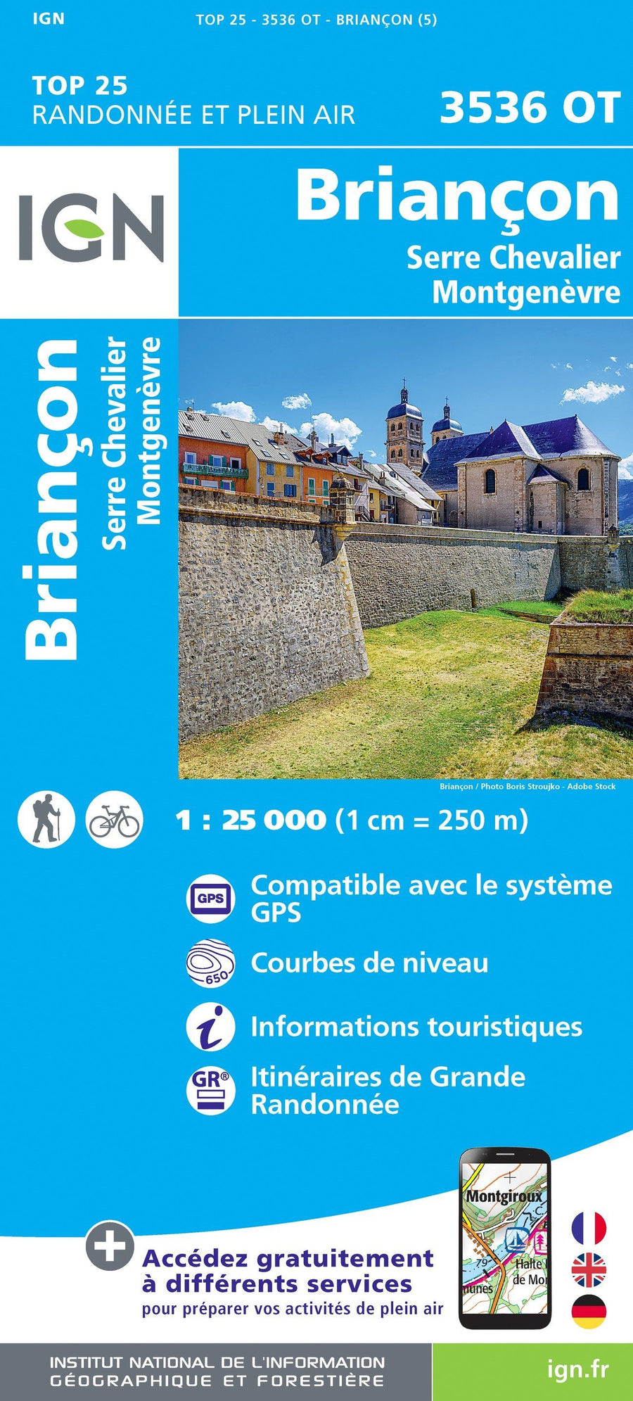 Carte TOP 25 n° 3536 OT - Briançon, Serre-Chevalier, Montgenèvre (Alpes) | IGN carte pliée IGN 