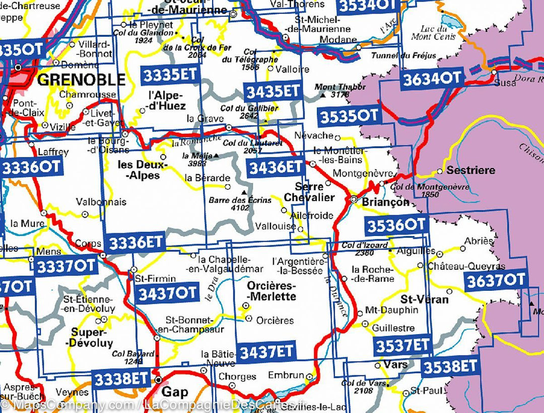 Carte TOP 25 n° 3536 OTR (résistante) - Briançon, Serre Chevalier & Montgenèvre (Alpes) | IGN carte pliée IGN 
