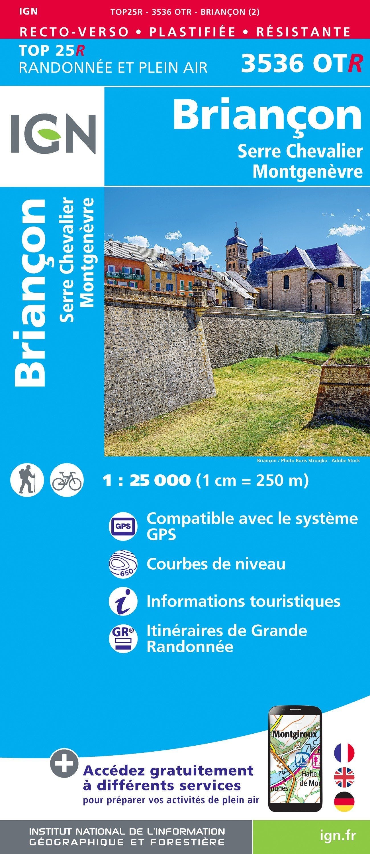Carte TOP 25 n° 3536 OTR (résistante) - Briançon, Serre Chevalier & Montgenèvre (Alpes) | IGN carte de randonnée IGN