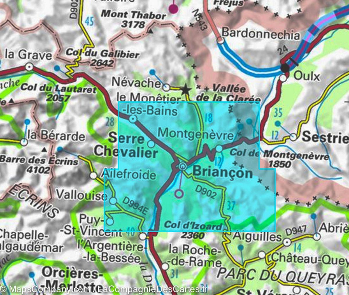 Carte TOP 25 n° 3536 OTR (résistante) - Briançon, Serre Chevalier & Montgenèvre (Alpes) | IGN carte de randonnée IGN