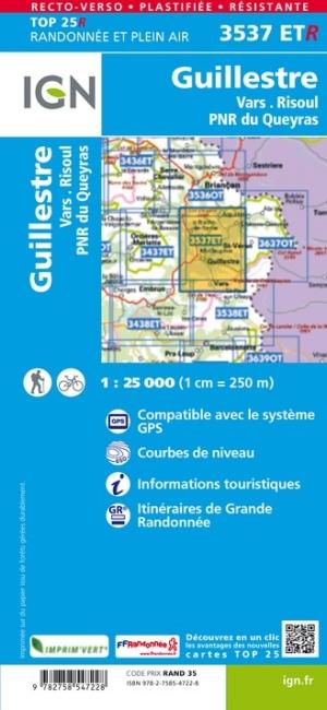 Carte TOP 25 n° 3537 ETR (Résistante) - Guillestre, Vars et Risoul (PNR du Queyras) | IGN carte de randonnée IGN