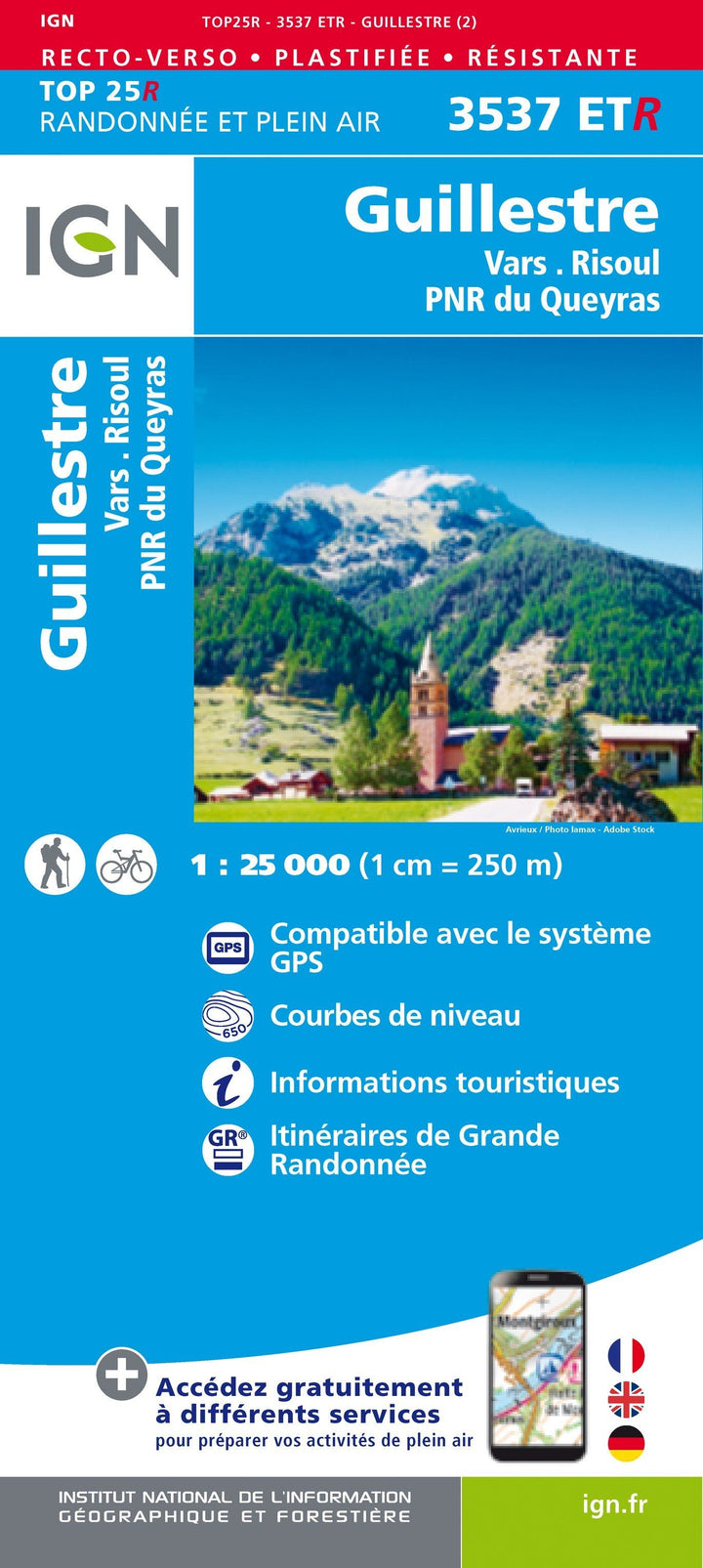 Carte TOP 25 n° 3537 ETR (Résistante) - Guillestre, Vars et Risoul (PNR du Queyras) | IGN carte pliée IGN 