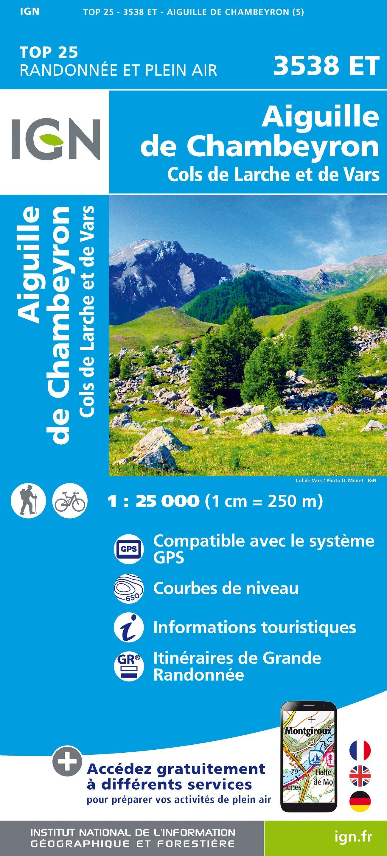 Carte TOP 25 n° 3538 ET - Aiguille de Chambeyron, Cols de Larche et de Vars | IGN carte de randonnée IGN