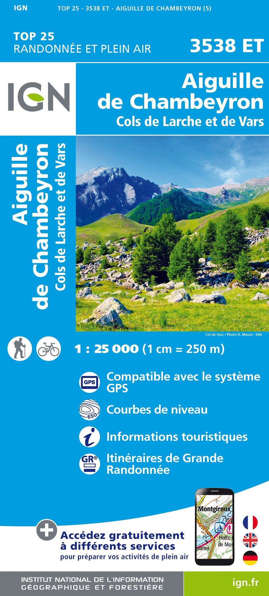 Carte TOP 25 n° 3538 ET - Aiguille de Chambeyron, Cols de Larche et de Vars | IGN carte pliée IGN 
