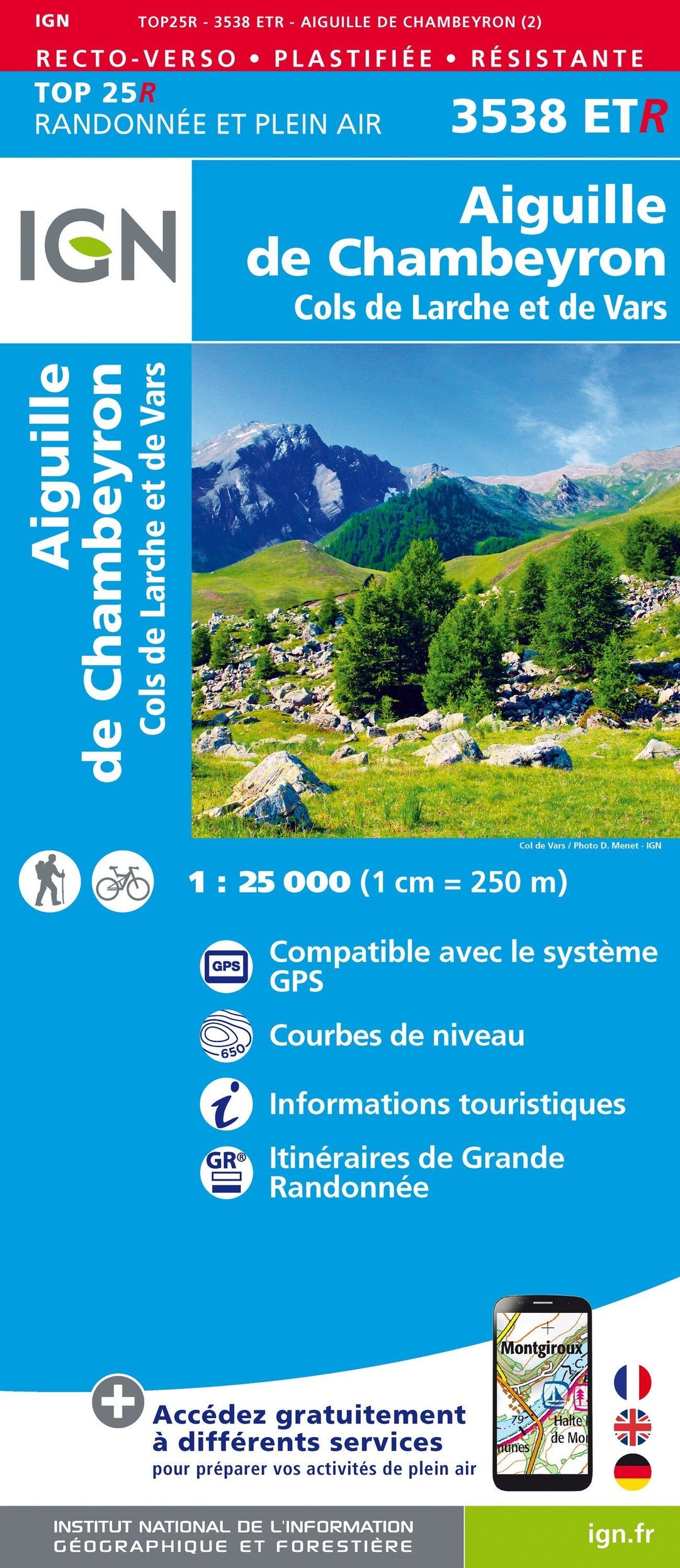 Carte TOP 25 n° 3538 ETR (Résistante) - Aiguille de Chambeyron & Cols de Larche et de Vars | IGN carte pliée IGN 