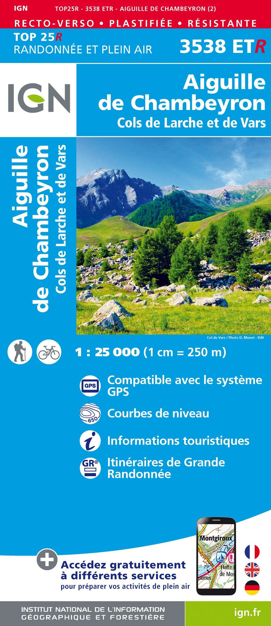 Carte TOP 25 n° 3538 ETR (Résistante) - Aiguille de Chambeyron & Cols de Larche et de Vars | IGN carte pliée IGN 