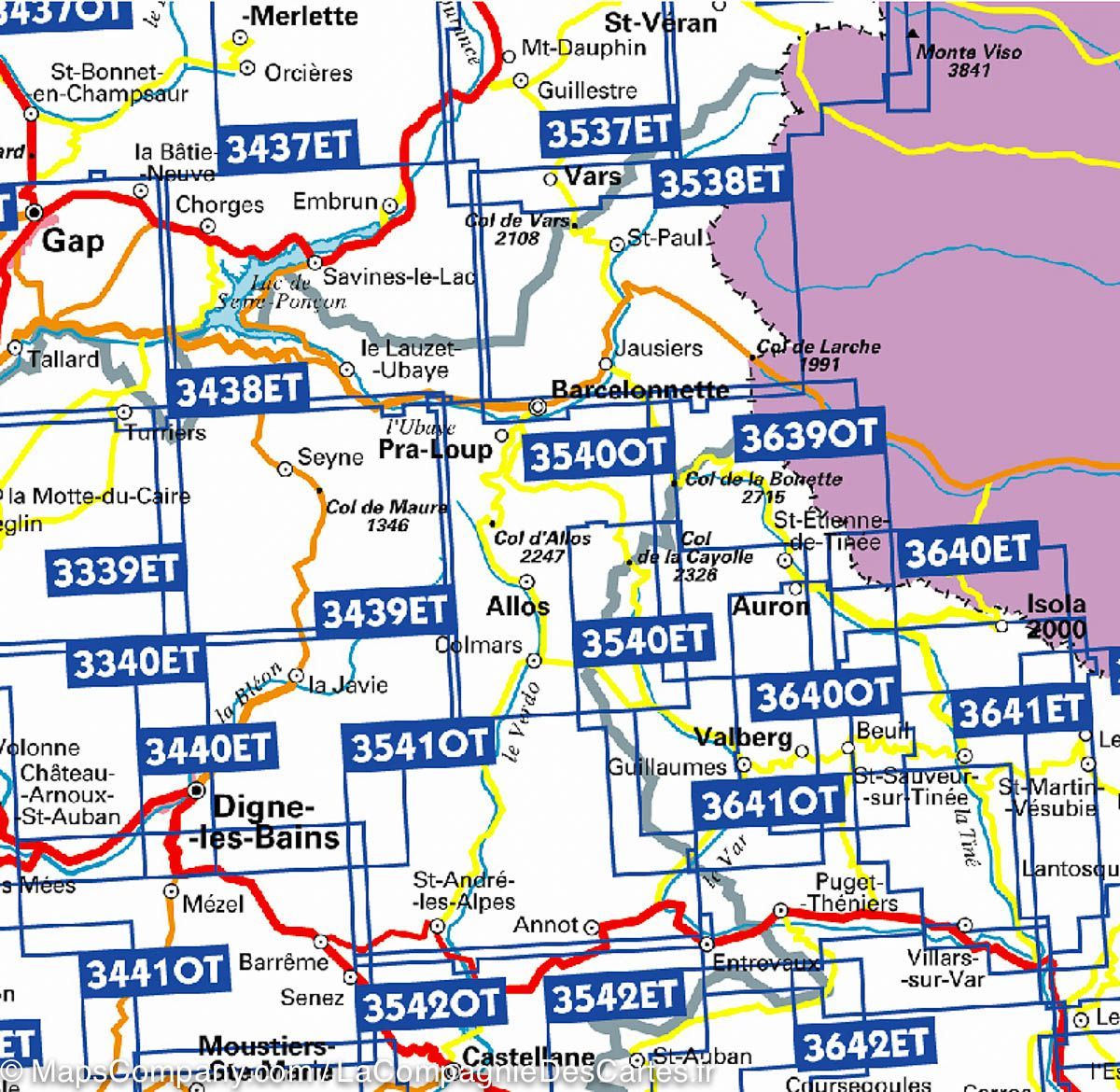 Carte TOP 25 n° 3538 ETR (Résistante) - Aiguille de Chambeyron & Cols de Larche et de Vars | IGN carte de randonnée IGN