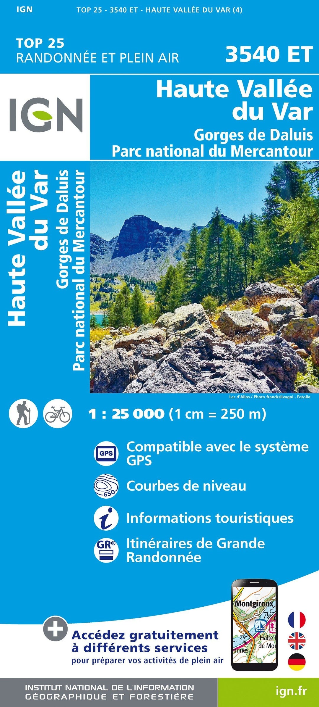 Carte TOP 25 n° 3540 ET - Haute Vallée du Var, Gorges de Daluis (PNR du Mercantour, Alpes) | IGN carte pliée IGN 
