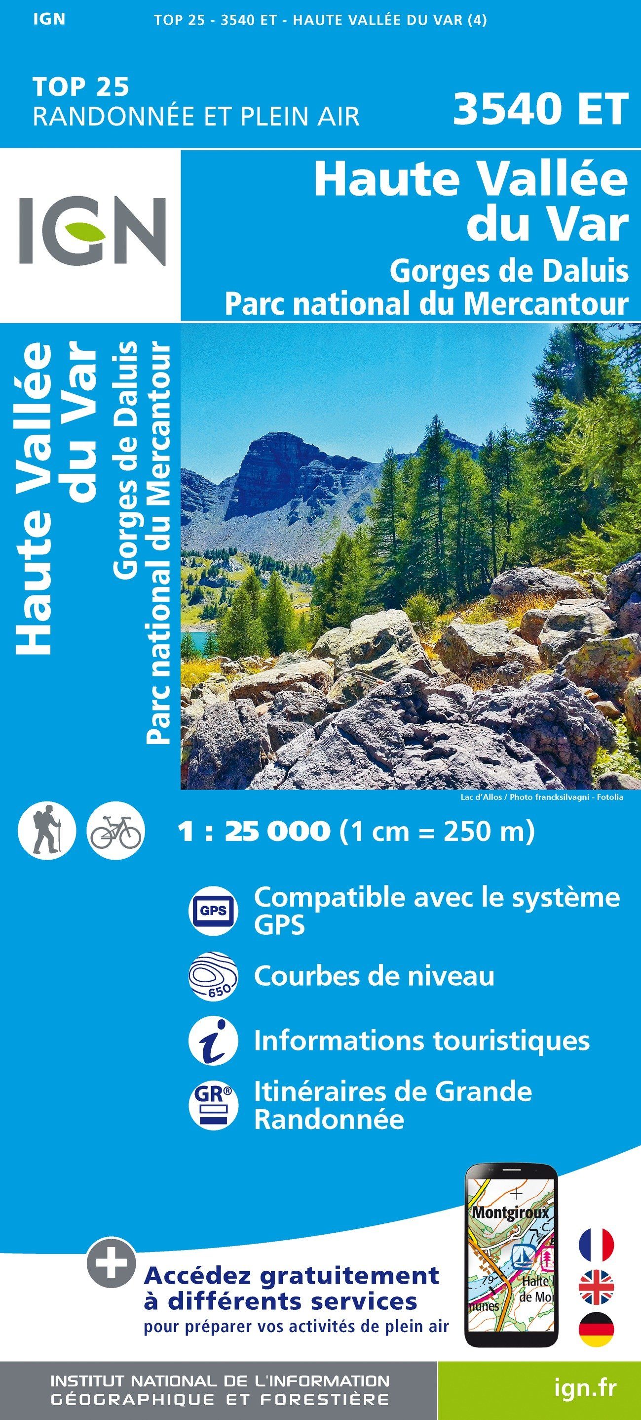 Carte TOP 25 n° 3540 ET - Haute Vallée du Var, Gorges de Daluis (PNR du Mercantour, Alpes) | IGN carte de randonnée IGN