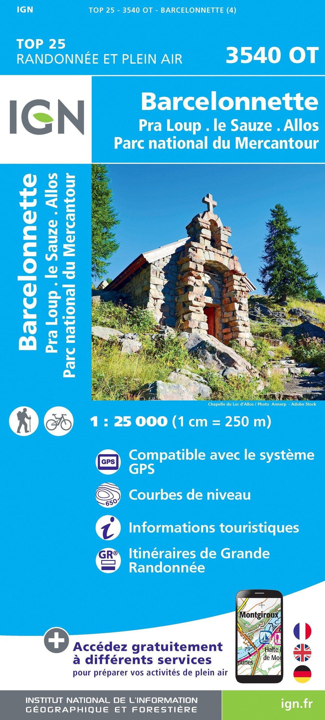 Carte TOP 25 n° 3540 OT - Barcelonnette, Pra-Loup, le Sauze, Allos (Mercantour) | IGN carte pliée IGN 