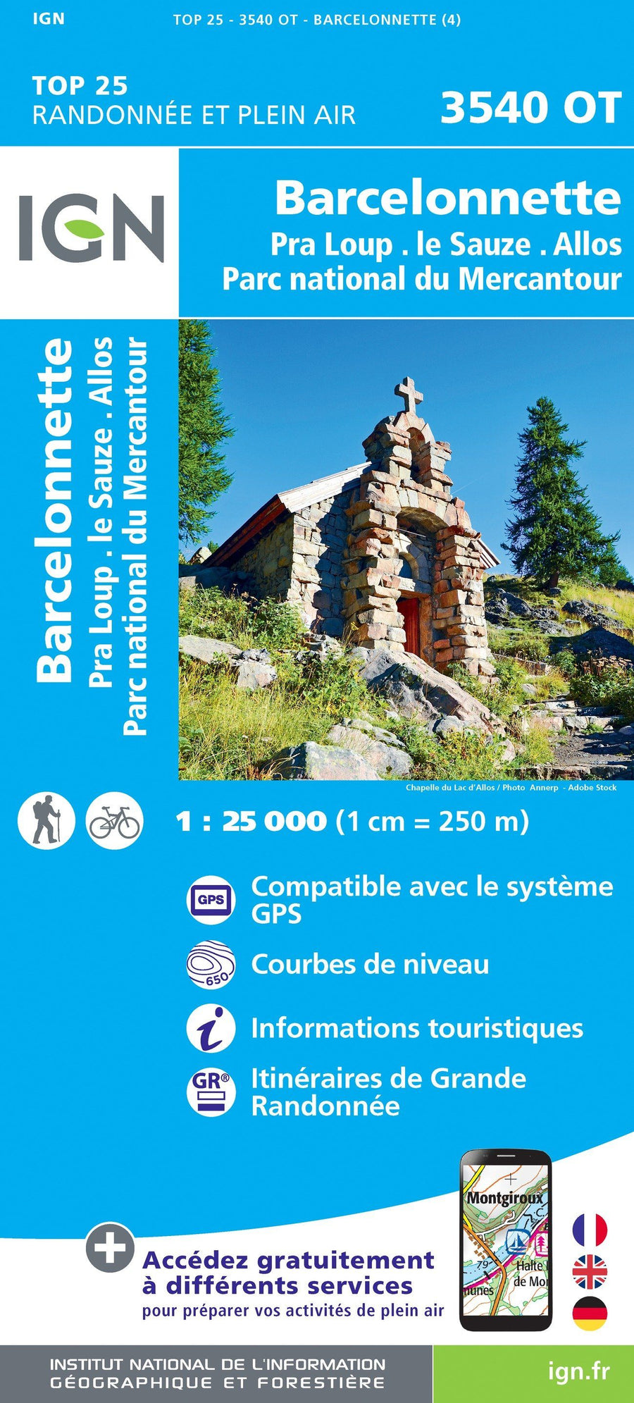 Carte TOP 25 n° 3540 OT - Barcelonnette, Pra-Loup, le Sauze, Allos (Mercantour) | IGN carte pliée IGN 