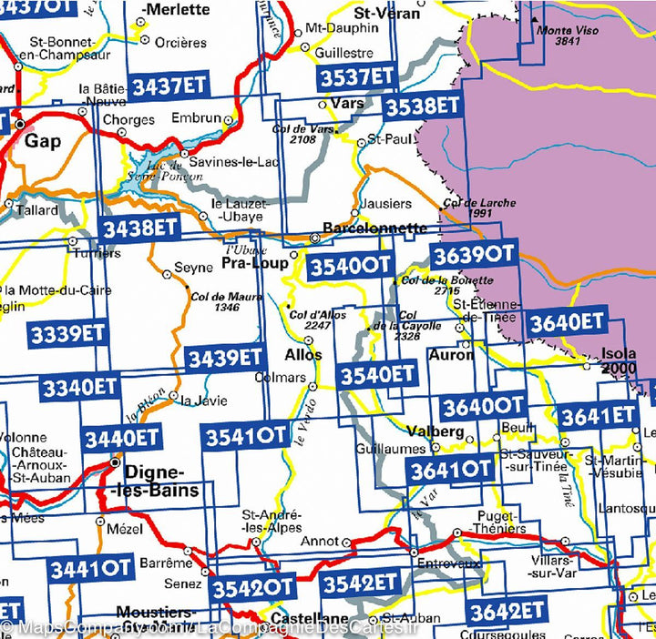 Carte TOP 25 n° 3540 OTR (Résistante) - Barcelonnette, Pra-Loup, le Sauze, Allos (Mercantour) | IGN carte pliée IGN 