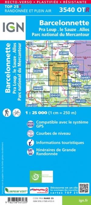 Carte TOP 25 n° 3540 OTR (Résistante) - Barcelonnette, Pra-Loup, le Sauze, Allos (Mercantour) | IGN carte pliée IGN 