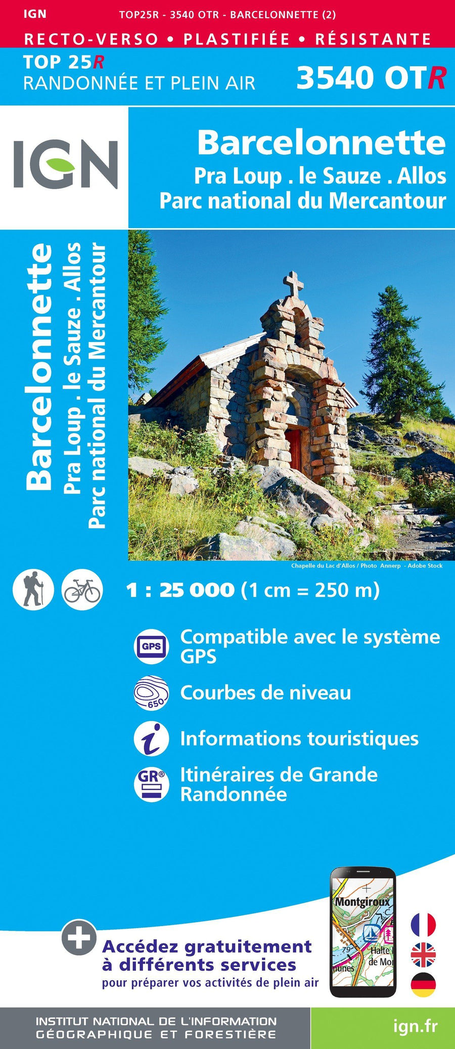 Carte TOP 25 n° 3540 OTR (Résistante) - Barcelonnette, Pra-Loup, le Sauze, Allos (Mercantour) | IGN carte pliée IGN 