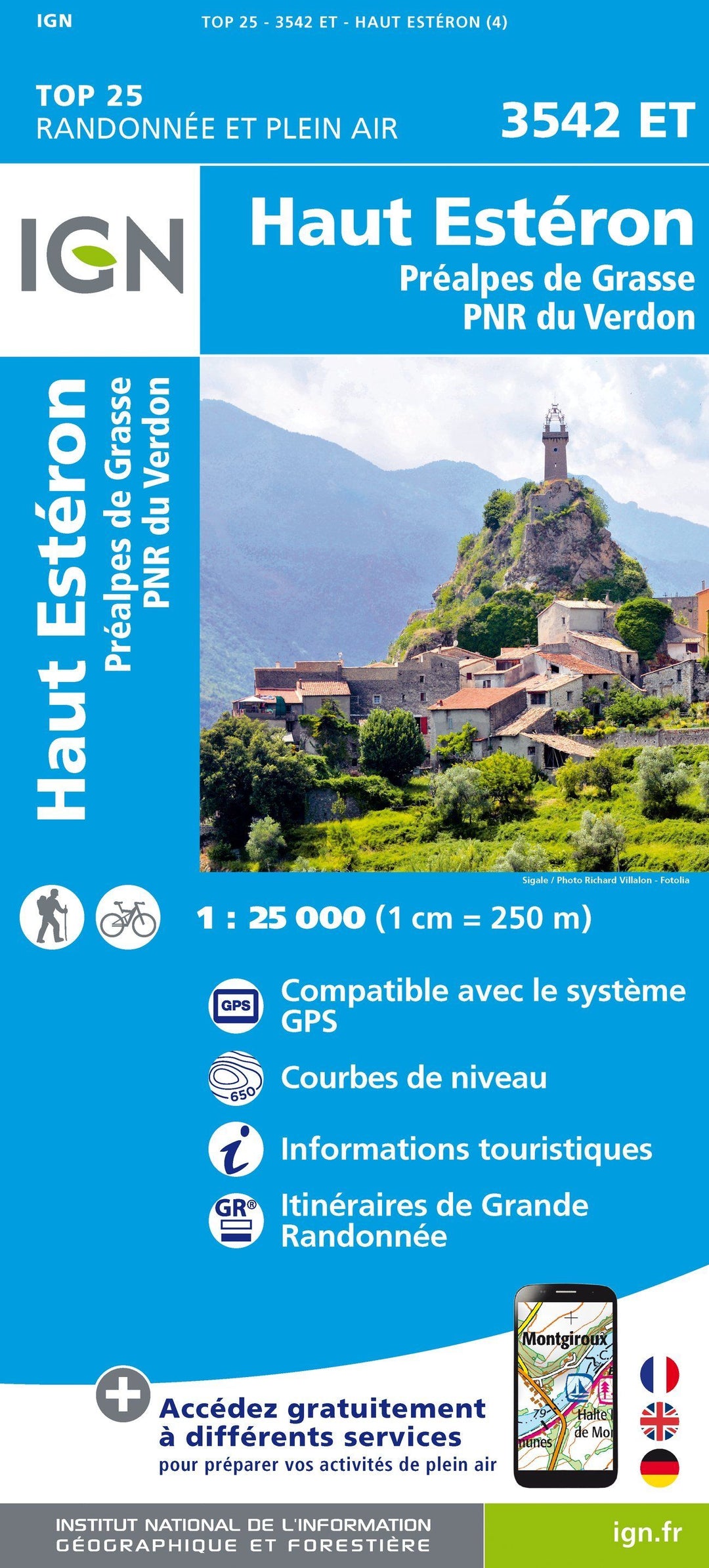 Carte TOP 25 n° 3542 ET - Haut Estéron et Préalpes de Grasse (PNR du Verdon) | IGN carte pliée IGN 