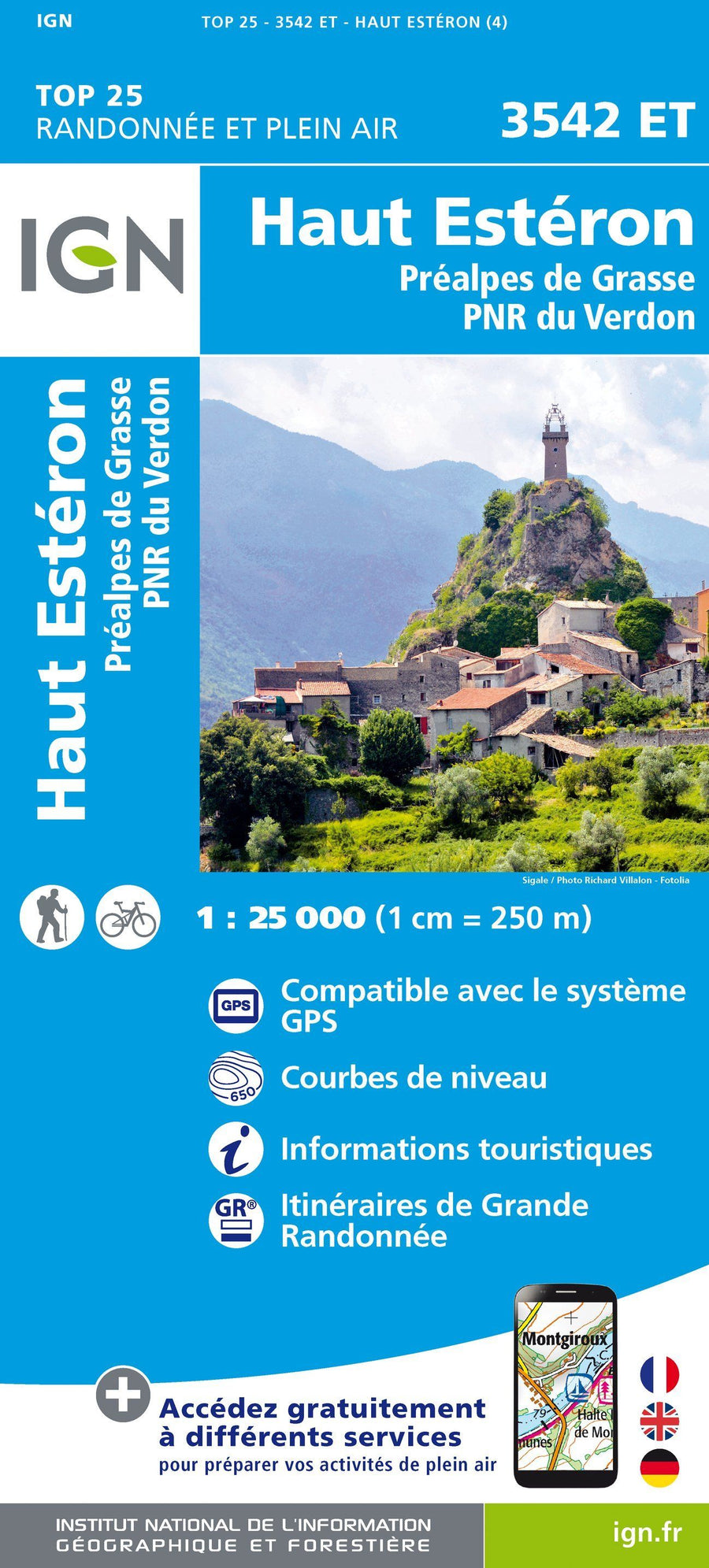 Carte TOP 25 n° 3542 ET - Haut Estéron et Préalpes de Grasse (PNR du Verdon) | IGN carte pliée IGN 