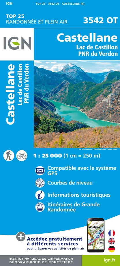 Carte TOP 25 n° 3542 OT - Castellane, Lac de Castillon (PNR du Verdon) | IGN carte de randonnée IGN