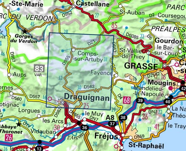 Carte TOP 25 n° 3543 OT - Draguignan | IGN carte de randonnée IGN