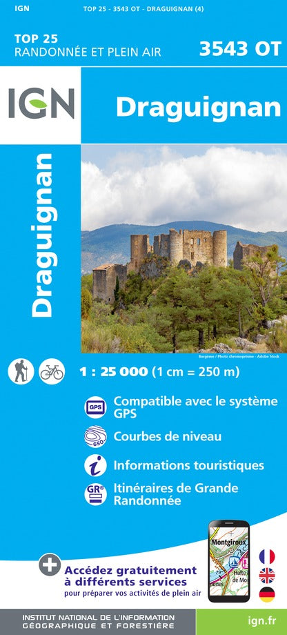 Carte TOP 25 n° 3543 OT - Draguignan | IGN carte de randonnée IGN