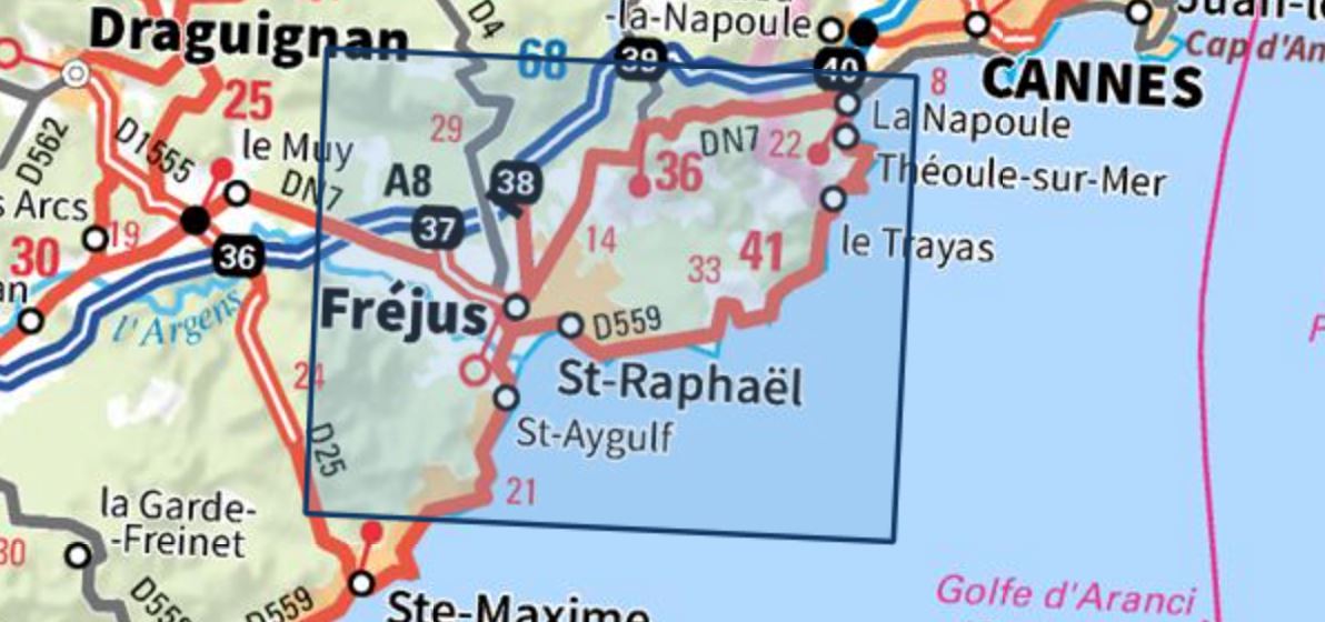 Carte TOP 25 n° 3544 ET - Fréjus, St-Raphaël, Corniche de l'Esterel | IGN carte de randonnée IGN