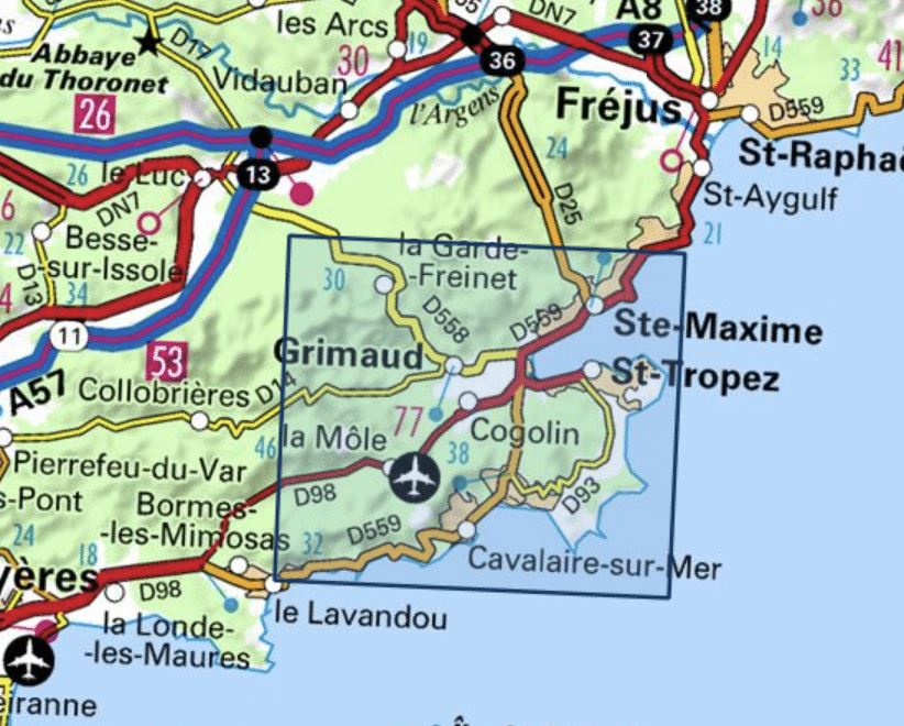Carte TOP 25 n° 3545 OT - Saint-Tropez, Sainte-Maxime & Massif des Maures | IGN carte de randonnée IGN