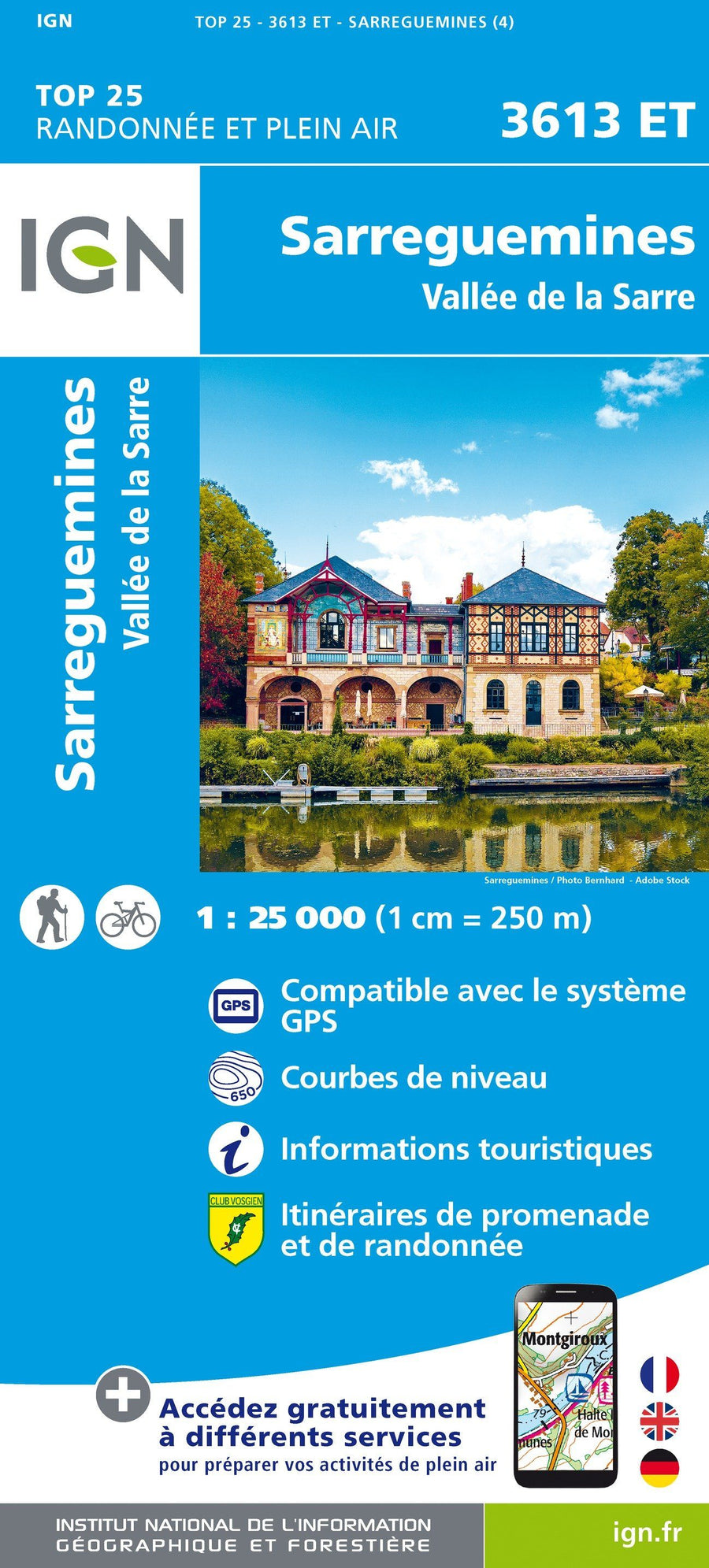 Carte TOP 25 n° 3613 ET - Sarreguemines, Vallée de la Sarre | IGN carte pliée IGN 