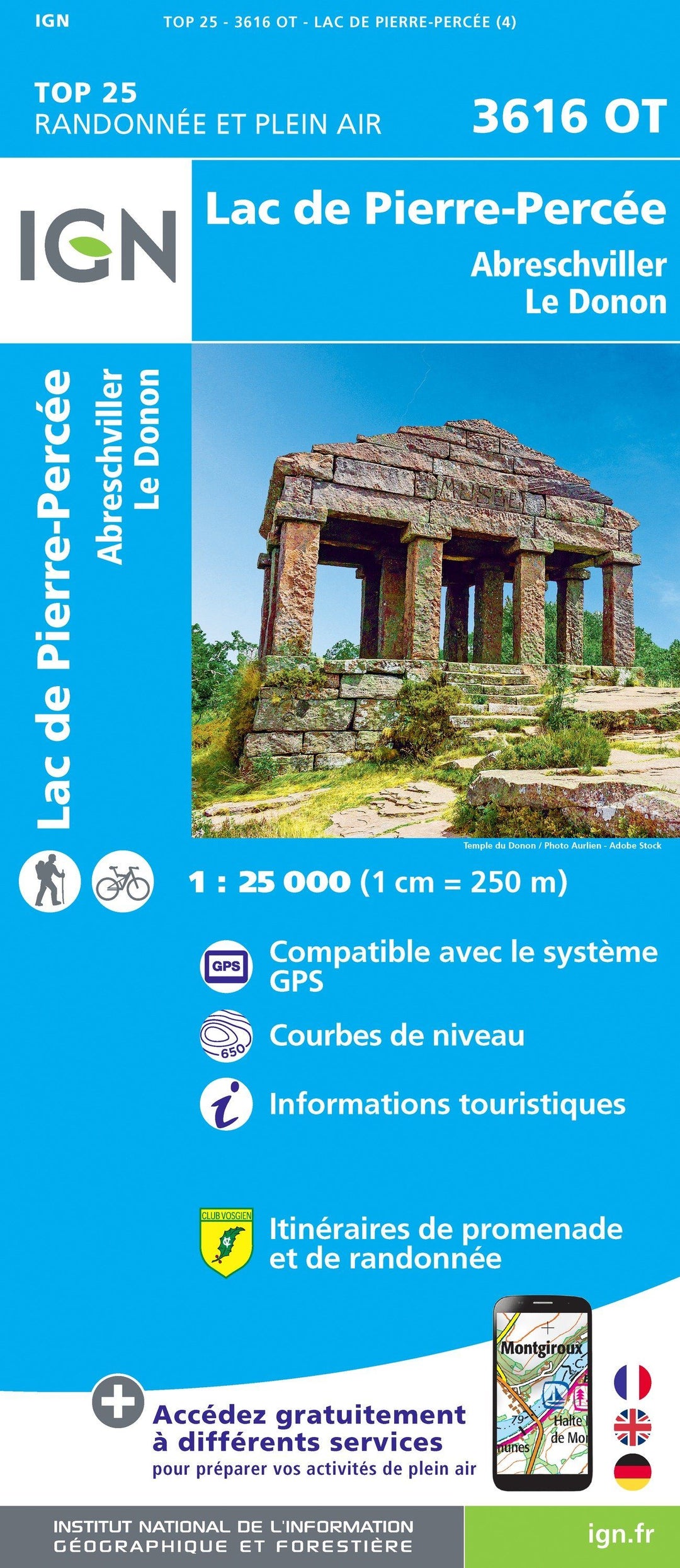 Carte TOP 25 n° 3616 OT - Lac de Pierre-Percée, Abreschviller, Le Donon | IGN carte pliée IGN 